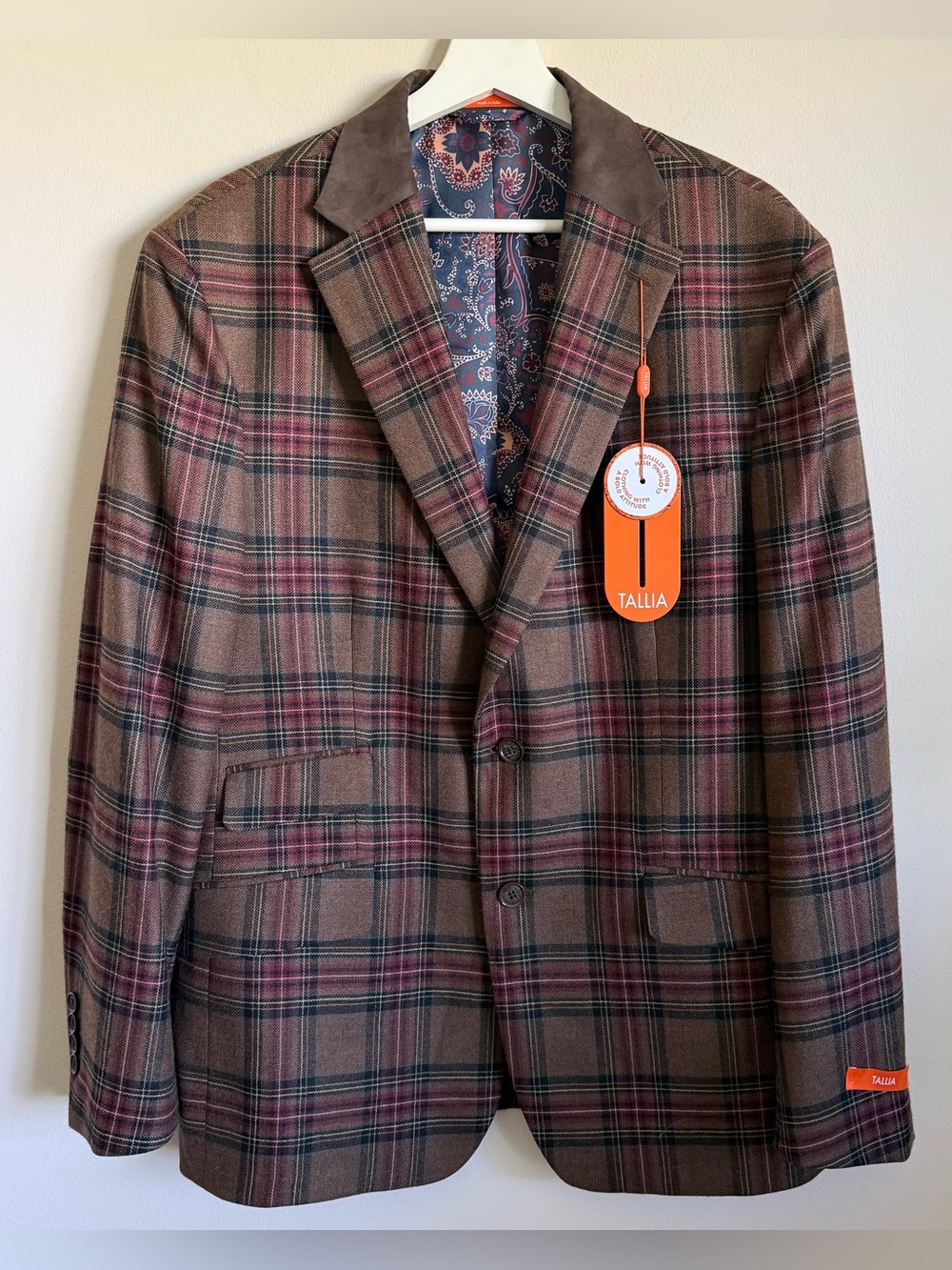 NWT Tallia Men's Camel Plaid l Blazer Sport Coat Suit Jacket 44R $295 retail